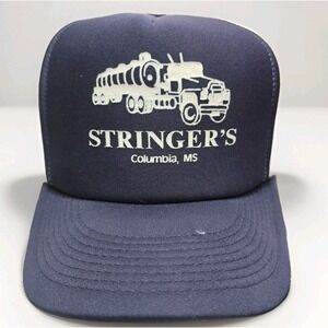Vintage Trucker Hat Stringer's Truck Stop Blue Mesh Snap Back Cap Mississippi